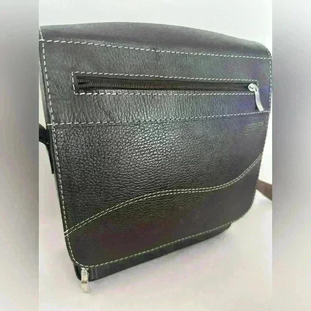 Men's Brown Leather Side Bag iPad Bag Brown Messenger Bag For Men (544)